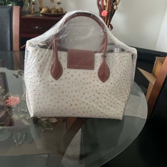 Dooney & Bourke Ostrich Embossed Leather Handle Tote 30 Bone - Picture 3 of 3
